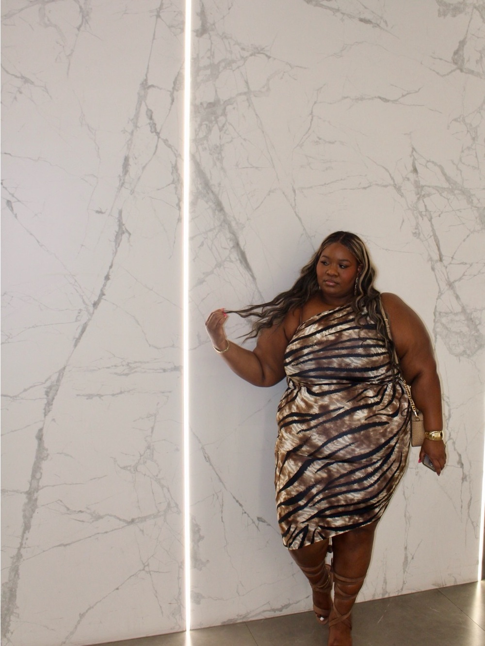 One-Shoulder Brown Animal Print Dress